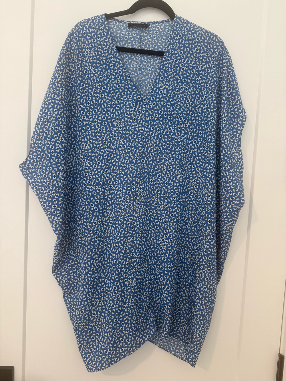 Hatch Blue and White Printed V-Neck Tunic